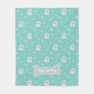 Niedliches Aquamarine Fluffy White Poodle Welpe Do Fleecedecke
