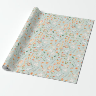 Niedliches Aquamarines Baby Animal Pasttern Muster Geschenkpapier