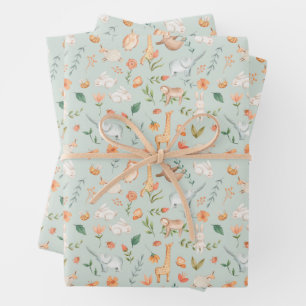 Niedliches Aquamarines Baby Animal Pasttern Muster Geschenkpapier Set