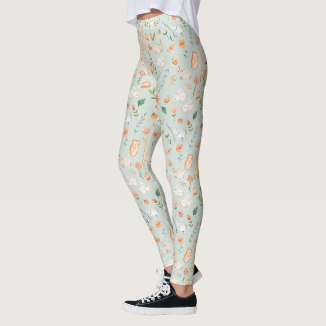 Niedliches Aquamarines Baby Animal Pasttern Muster Leggings (Links)