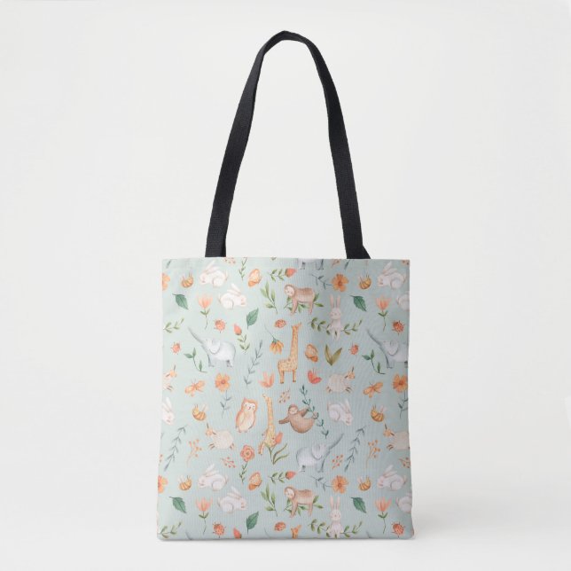 Niedliches Aquamarines Baby Animal Pasttern Muster Tasche (Vorderseite)