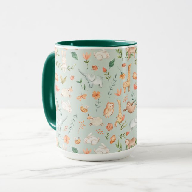 Niedliches Aquamarines Baby Animal Pasttern Muster Tasse (Vorderseite Links)