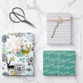 Niedliches Aquamarines blaugrünes Blumenmuster und Geschenkpapier Set