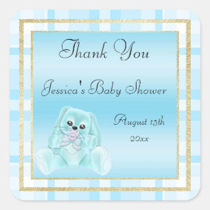 Niedliches Aquamarines Bunny Danke Baby Dusche Quadratischer Aufkleber