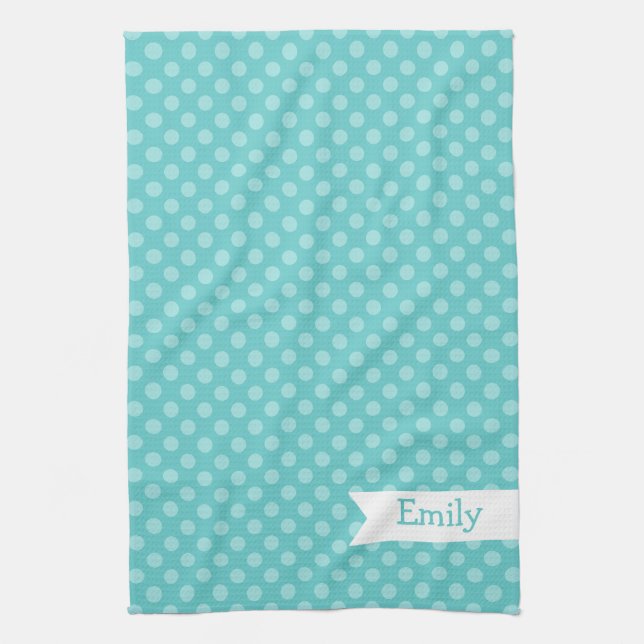Niedliches aquamarines Polka-Punkt-Küchen-Tuch Handtuch (Vertikal)