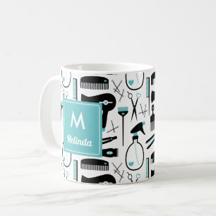 Niedliches Aquamarines Schwarzes Haar-Stilmuster M Kaffeetasse