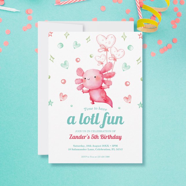 Niedliches Aquarell Axolotl Kindergeburtstag Party Einladung (Von Creator hochgeladen)