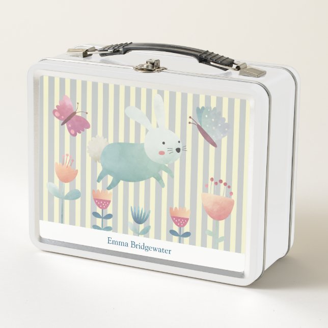  Niedliches Aquarell - Bunny & Blume Personalisier Metall Brotdose (Vorderseite)