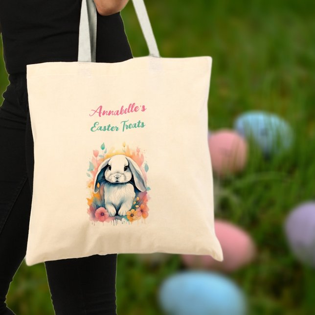 Niedliches Aquarell Bunny Floral Ostereier Jagdtas Tragetasche (Von Creator hochgeladen)