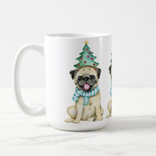 Niedliches Aquarell Mops Weihnachten Mops Kaffeetasse