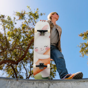 Niedliches Aquarell-Osterhase mit Karotte Skateboard