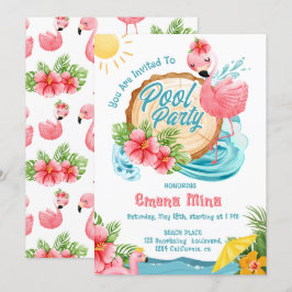 niedliches Aquarell Rosa Flamingo Pool Party Einladung
