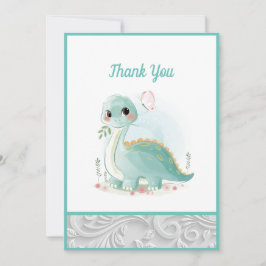 Niedliches Aquarellbaby Dinosaurier Green Dankeskarte