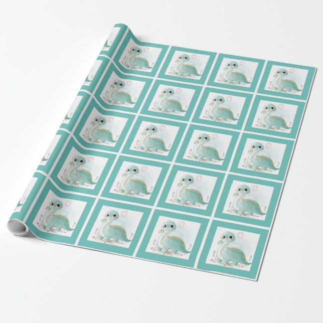 Niedliches Aquarellbaby Dinosaurier Green Geschenkpapier (Ungerollt)