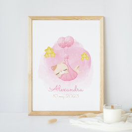Niedliches Aquarellbad Schlafen Kitten Pink Kinder Poster