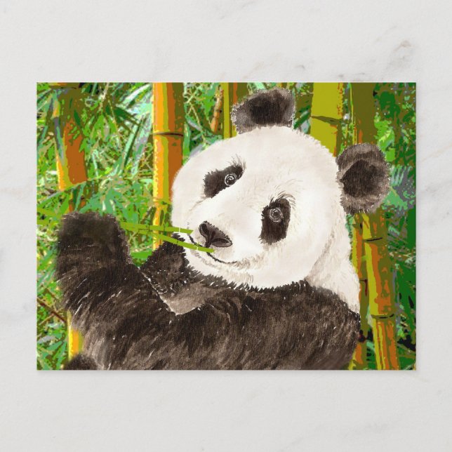 Niedliches Aquarellbild Panda im Bambuswald Postkarte (Vorderseite)