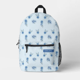 Niedliches Aquarellblau-Blumenmuster Bedruckter Rucksack