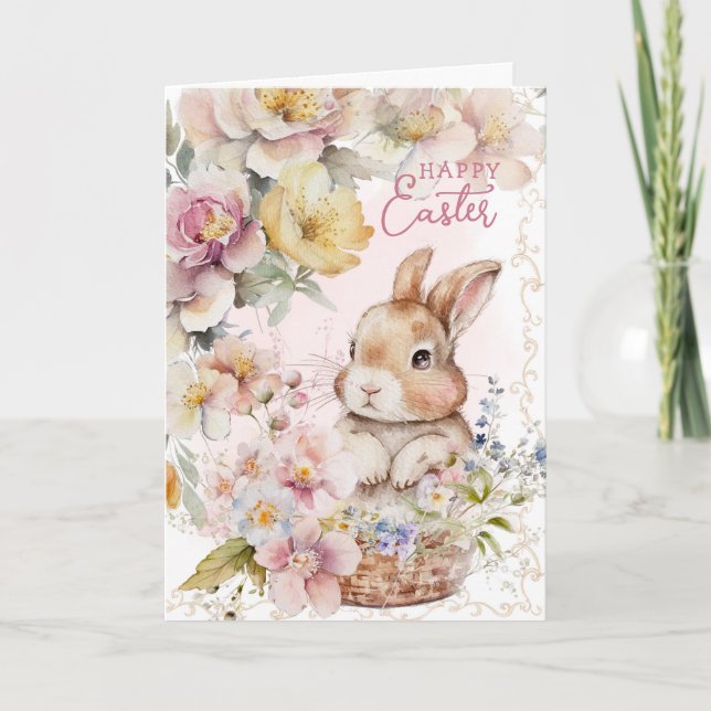 Niedliches Aquarellbunny | Frühlingsblumen | FOTO Karte (Vorderseite)
