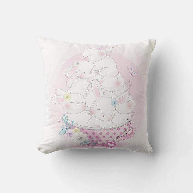 Niedliches Aquarellbunny Kissen (Vorderseite)