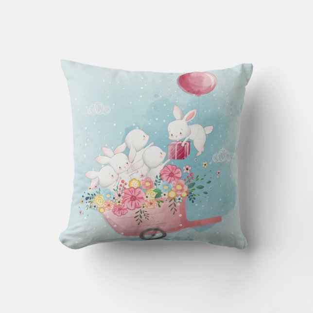 Niedliches Aquarellbunny Kissen (Vorderseite)