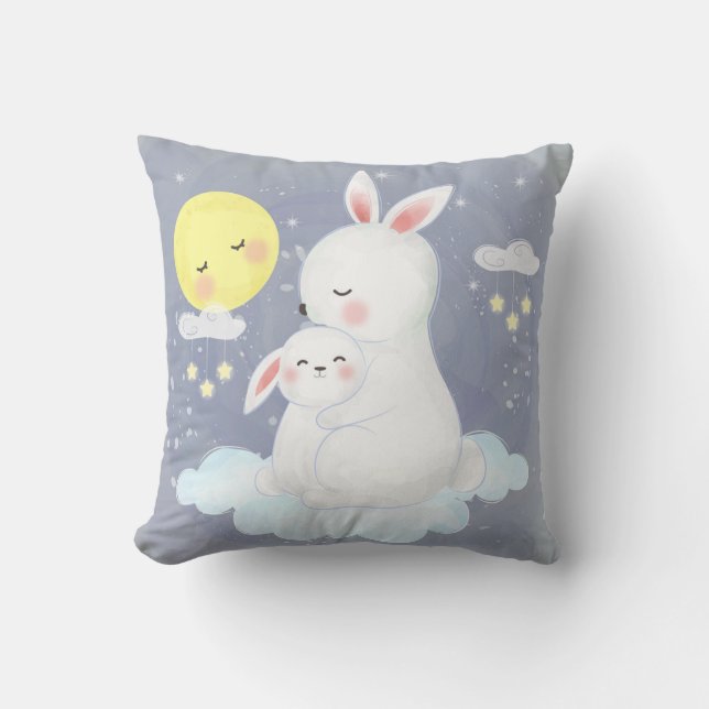 Niedliches Aquarellbunny Kissen (Vorderseite)