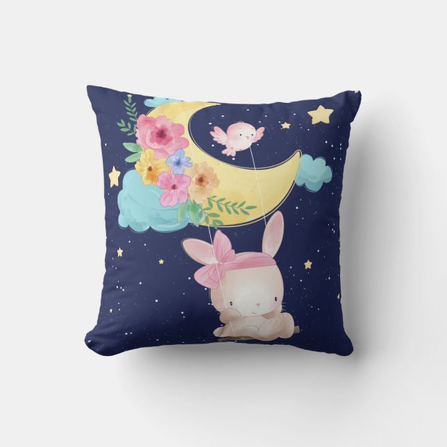 Niedliches Aquarellbunny Kissen (Vorderseite)