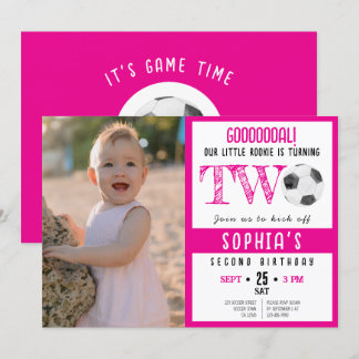 Niedliches Aquarellfußball-Foto Rosa, 2. Geburtsta Einladung