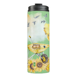 Niedliches Aquarellgelb auf Grün   Thermosbecher