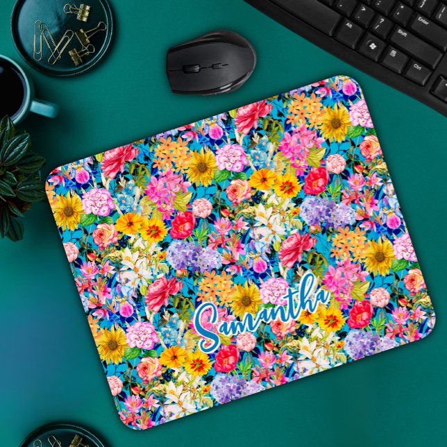 Niedliches Aquarellgelbes, elegantes Blumenmuster  Mousepad (Von Creator hochgeladen)