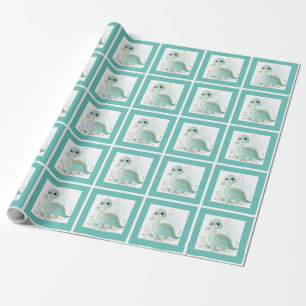 Niedliches Aquarellkind Dinosaurier Grün Geschenkpapier