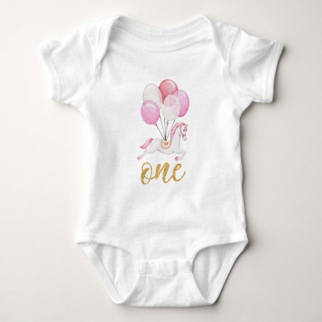 Niedliches Aquarellpferd mit Balloons 1. Geburtsta Baby Strampler (Vorderseite)