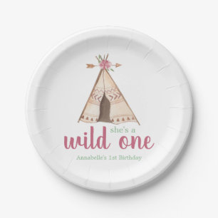 Niedliches Aquarellteepee Boho 1. Geburtstag Pappteller