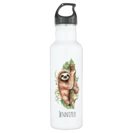 Niedliches Aquarellwasser und tropische Blätter Edelstahlflasche