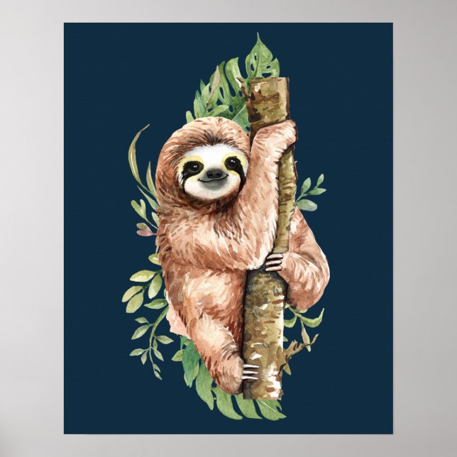 Niedliches Aquarellwasser und tropische Blätter Poster (Vorne)