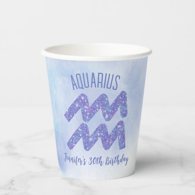 Niedliches Aquarius Lila Astrologie Zeichen Geburt Pappbecher (Vorderseite)
