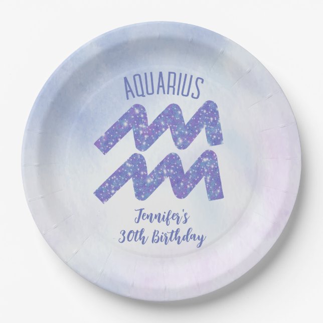 Niedliches Aquarius Lila Astrologie Zeichen Geburt Pappteller (Vorderseite)
