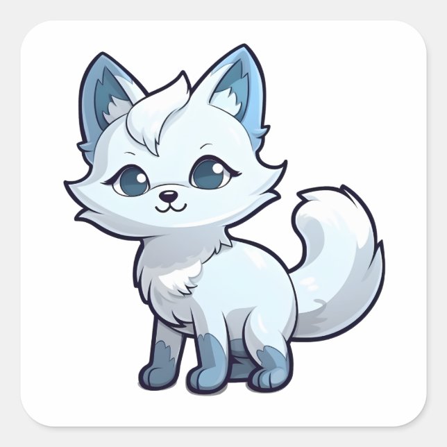 Niedliches Arctic Fox Comic Tierart Quadratischer Aufkleber (Vorderseite)