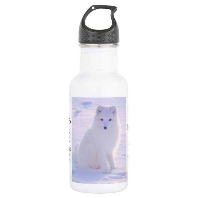 Niedliches Arctic Fox Winter Outdoor Scene Foto De Edelstahlflasche (Vorderseite)