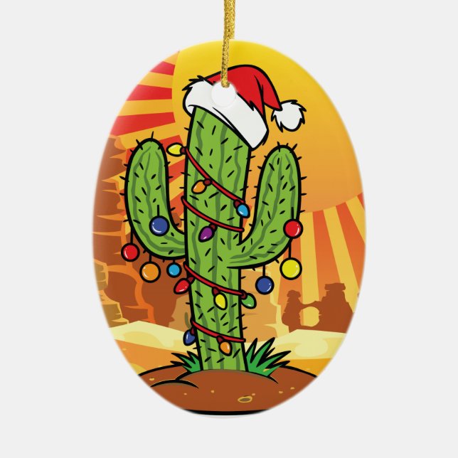 Niedliches Arizona Weihnachten Saguaro Cactus Keramik Ornament (Vorne)