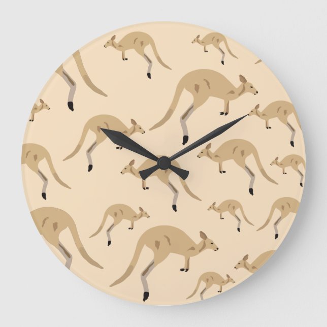 Niedliches australisches Kangaroo-Muster Große Wanduhr (Vorderseite)