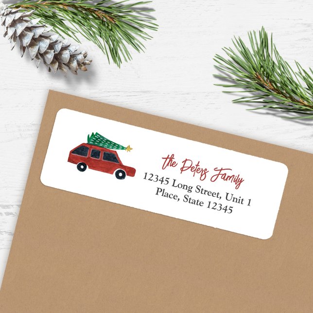 Niedliches Auto Minimalistische Illustration Weihn (Cute Car Minimalistic Illustration Christmas Label)