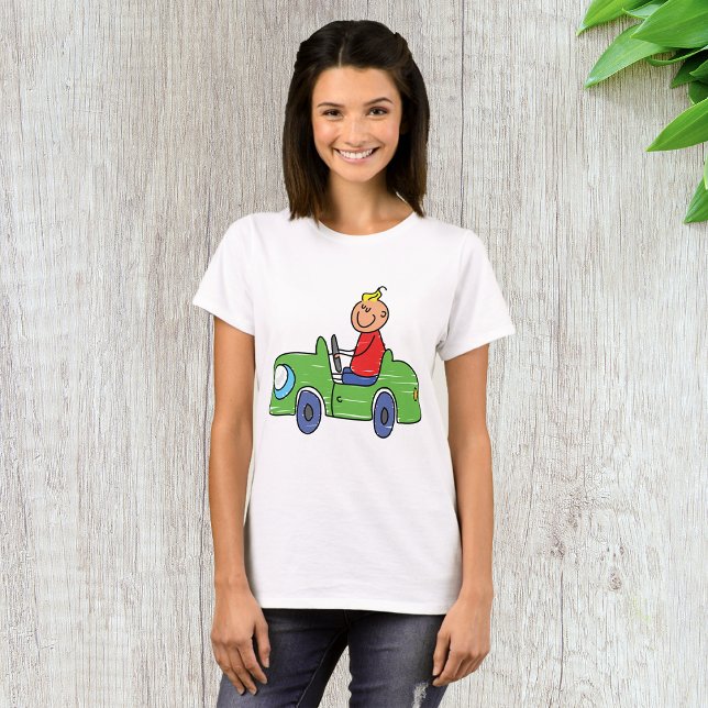 Niedliches Autofahren mit grünem Auto Kindervorfüh T-Shirt (Von Creator hochgeladen)