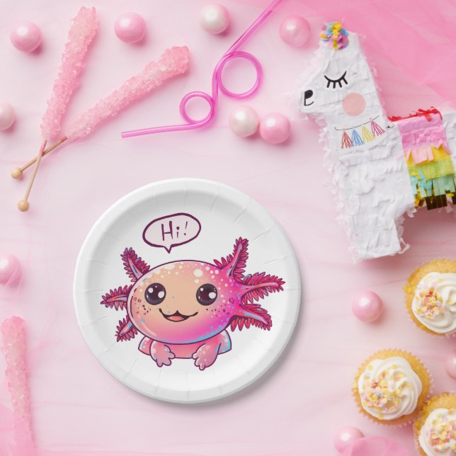 Niedliches Axolotl-Comic im Cartoon-Stil Pappteller (Party)