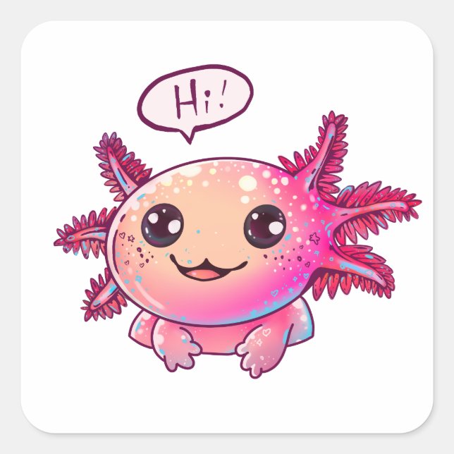 Niedliches Axolotl-Comic im Cartoon-Stil Quadratischer Aufkleber (Vorderseite)