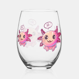 Niedliches Axolotl-Comic im Cartoon-Stil Weinglas Ohne Stiel