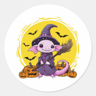 Niedliches Axolotl Hexenmeister Runder Aufkleber