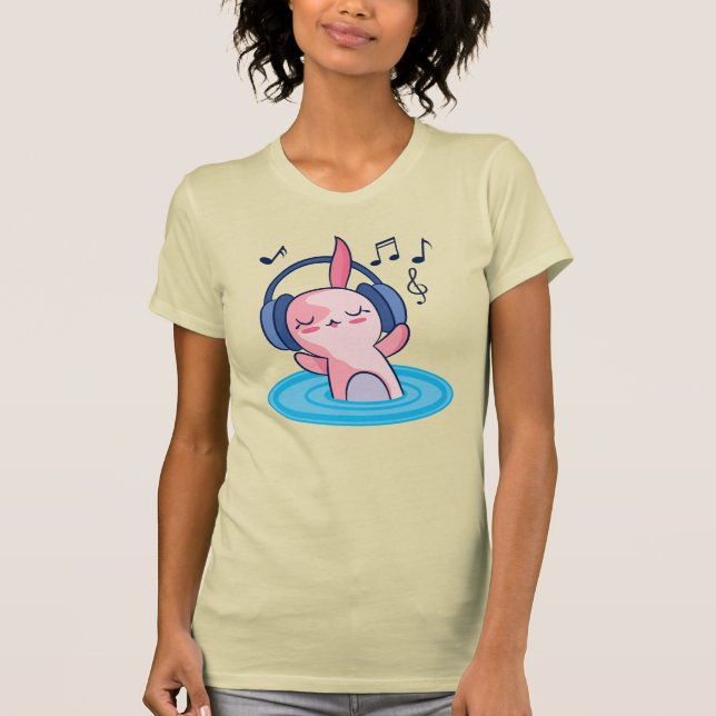 Niedliches Axolotl-Hören auf Musik T-Shirt (Vorderseite)