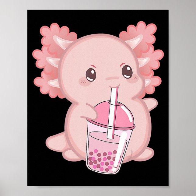 Niedliches Axolotl Japanisches Erdbeeren Milch Ani Poster (Vorne)