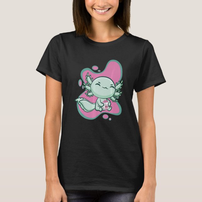 Niedliches Axolotl mit Erdbeermilch und Bubble Tee (Vorderseite)