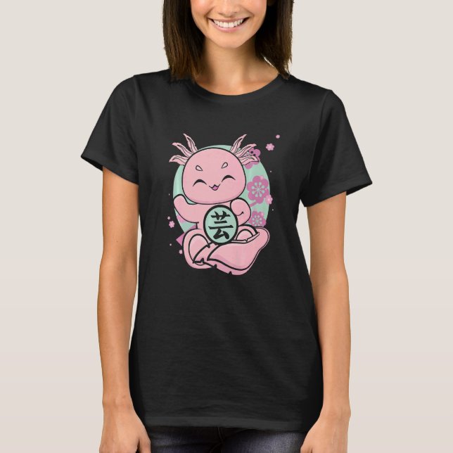 Niedliches Axolotl mit Kanji und japanischer Ästhe T-Shirt (Vorderseite)